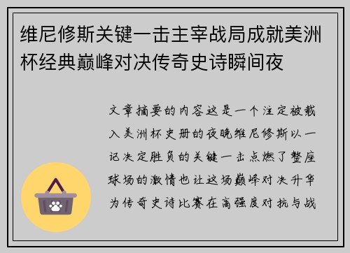 维尼修斯关键一击主宰战局成就美洲杯经典巅峰对决传奇史诗瞬间夜